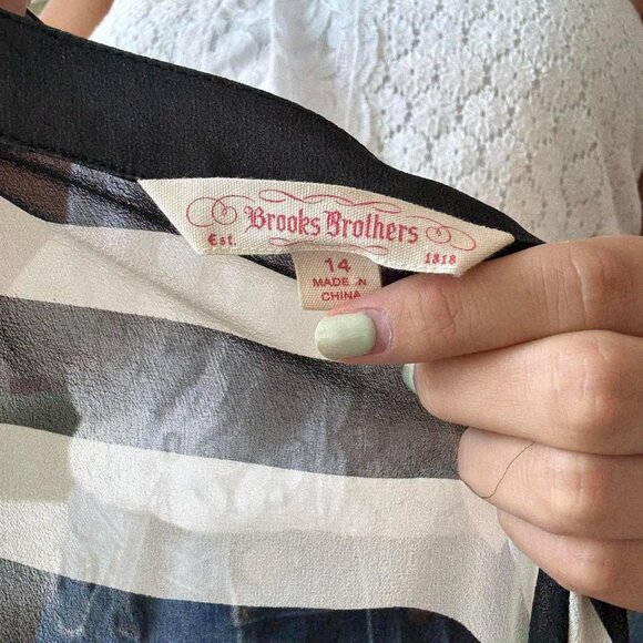 Black & White Striped Silk Longsleeve Top - Picture 6 of 7